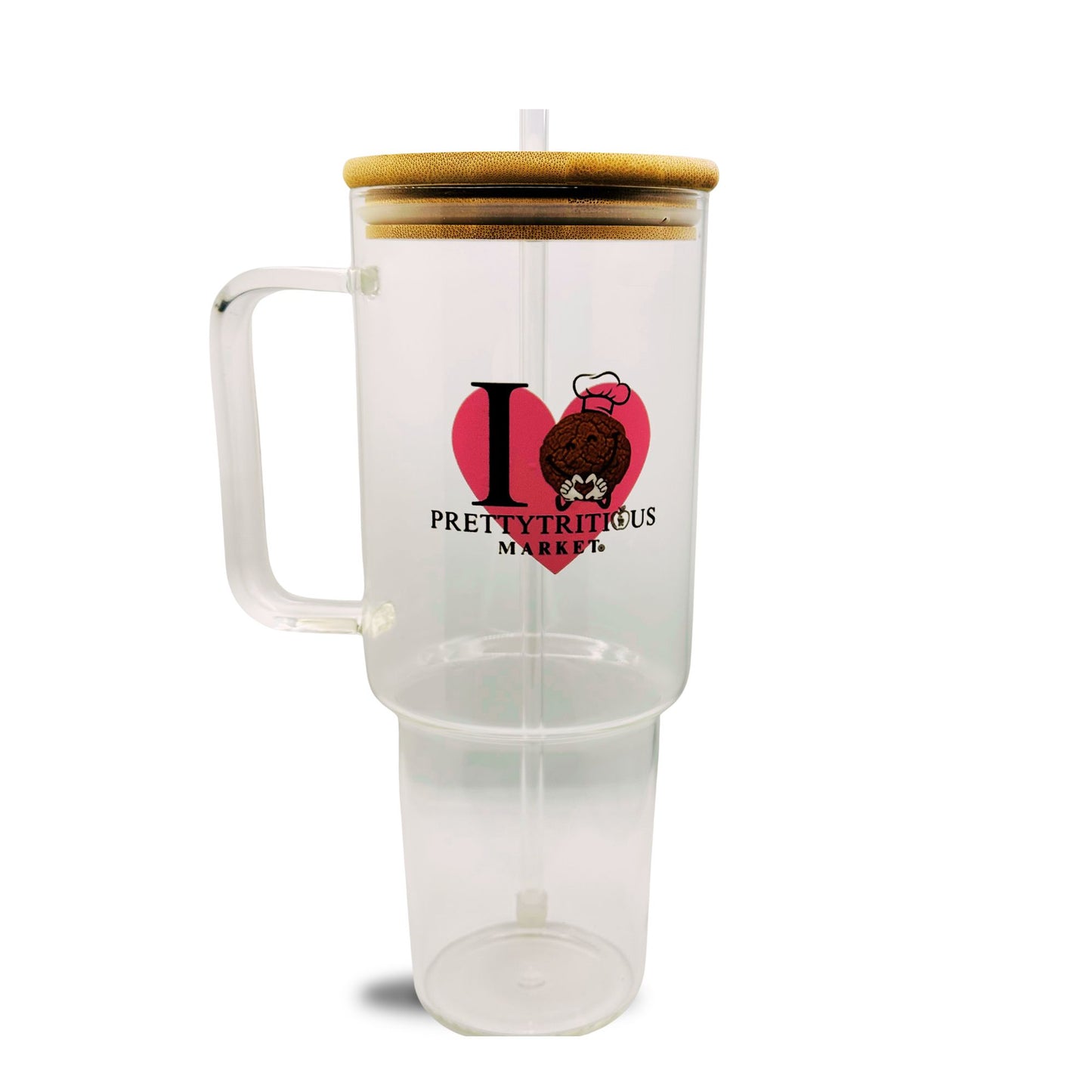 Love Prettytritious glass cup with straw